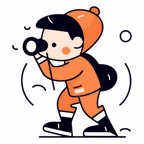 Winter sports. Cartoon vector illustration of a boy playing snow