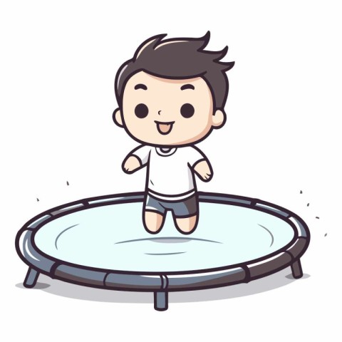 Boy Jumping on Trampoline - Vector Character Cartoon Illustratio