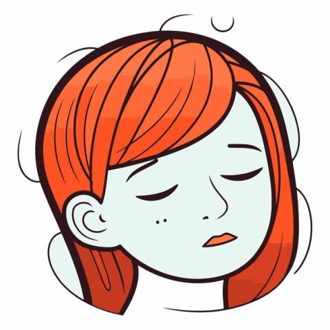 Illustration of a Cute Red Haired Girl with Closed Eyes