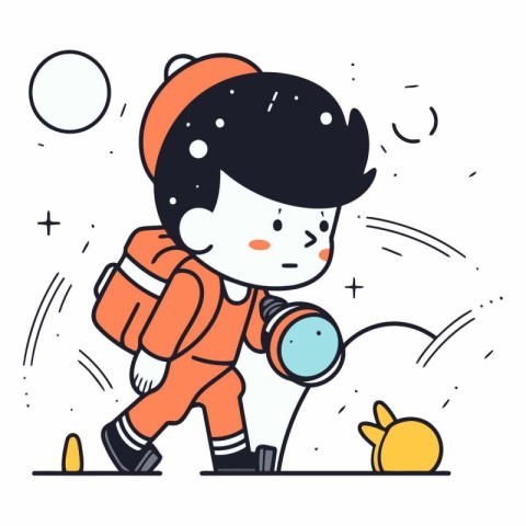 Vector illustration of a cute astronaut girl in outer space. Lin