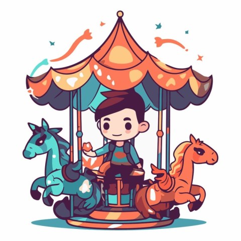 Cute boy riding a merry-go-round.