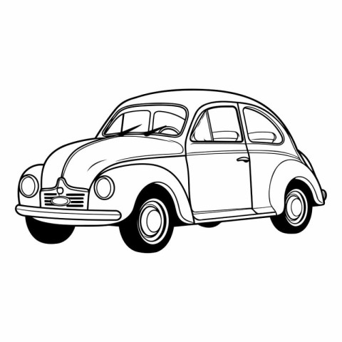 Retro car isolated on white background in sketch style.