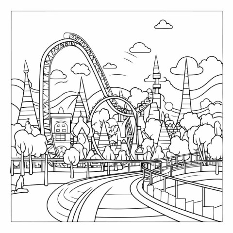 Amusement park coloring page for adults vector illustration. Out