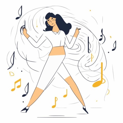 Vector illustration of a girl dancing on a white background with