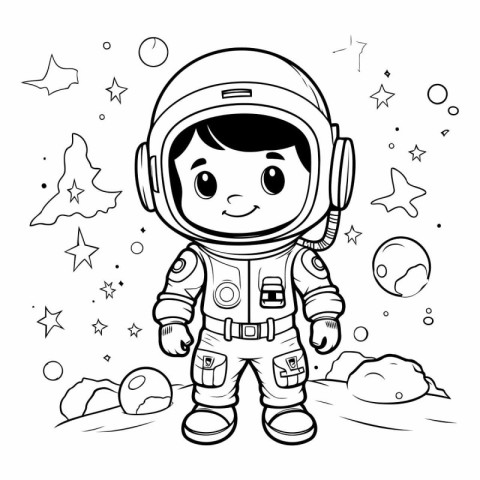 Cute cartoon astronaut in space for coloring book.