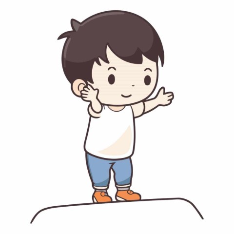 Cute little boy standing on the cliff cartoon vector illustratio