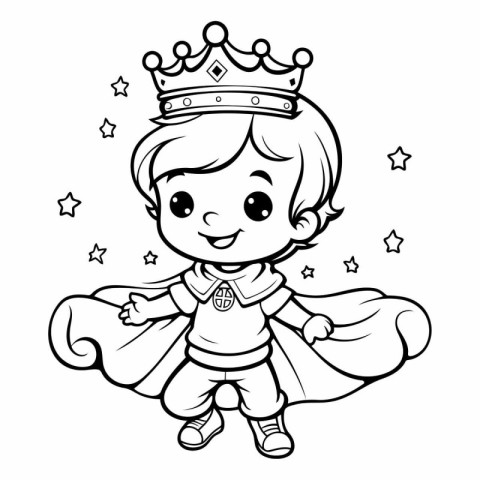 Coloring Page Outline of a Superhero Boy with a Crown