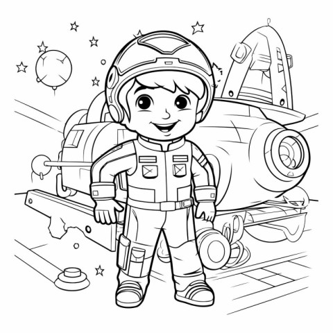 Coloring Page Outline Of a Cute Little Astronaut Boy