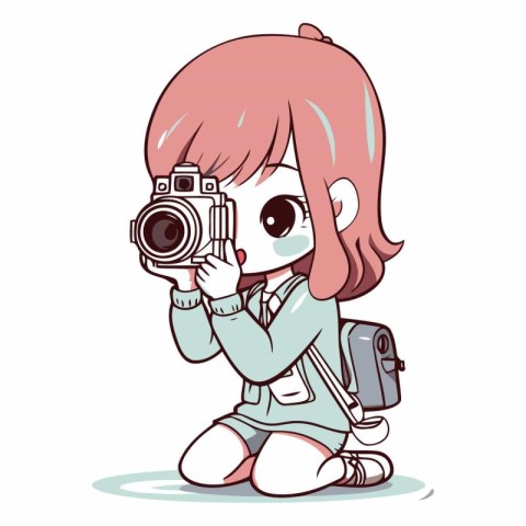 Illustration of a little girl with a camera on a white backgroun