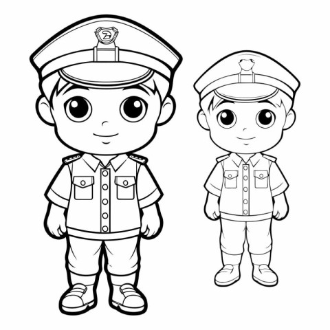 Coloring book for children: boy and girl in police uniform (vect