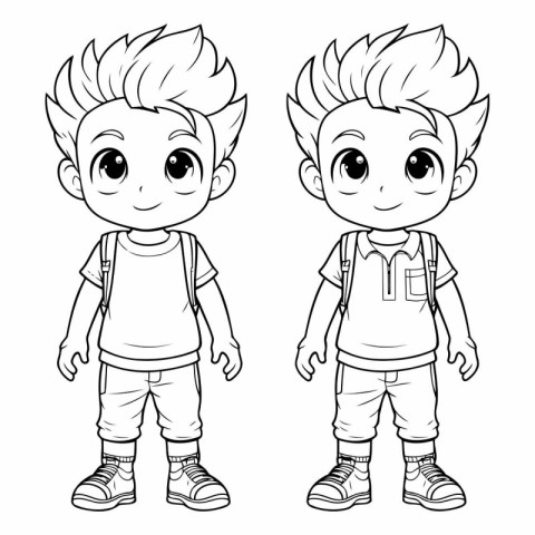 Vector illustration of a little boy with a backpack. Cartoon sty