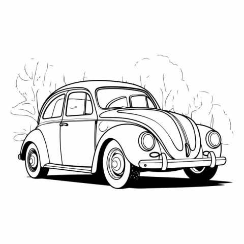 Vintage car. black and white vector illustration for coloring bo