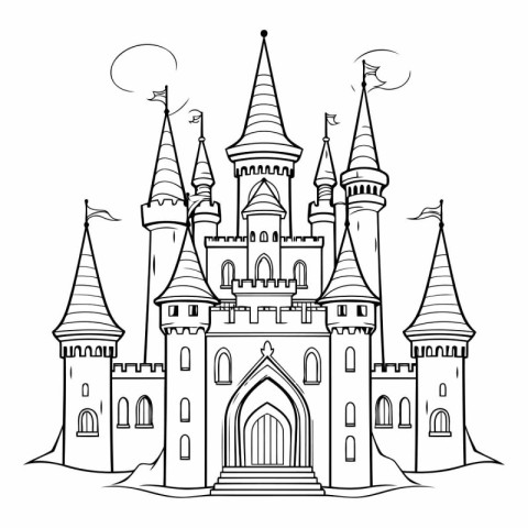 Castle. Hand drawn vector illustration. Isolated on white backgr