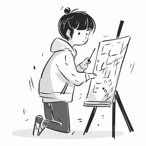 Illustration of a girl drawing a picture on a whiteboard.