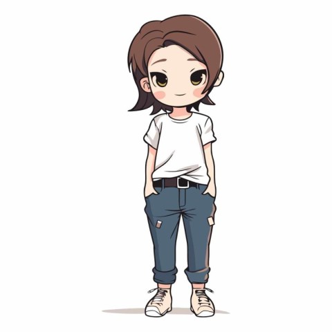 Cute little girl in casual clothes. Vector hand drawn illustrati