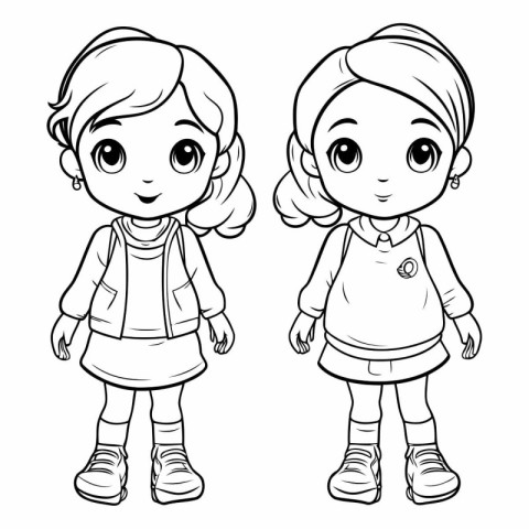 Coloring Page Outline Of Cartoon Little Girl Vector Illustration