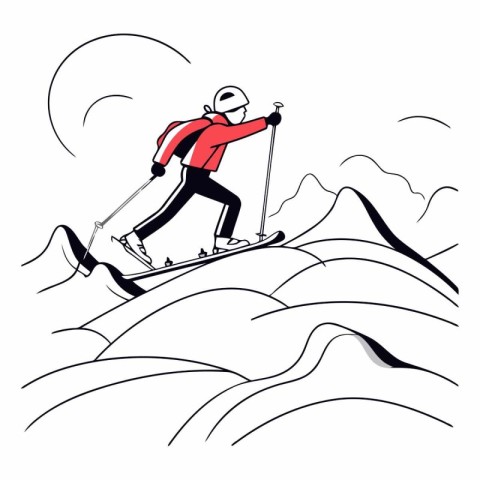 Skiing on a mountain slope in flat style