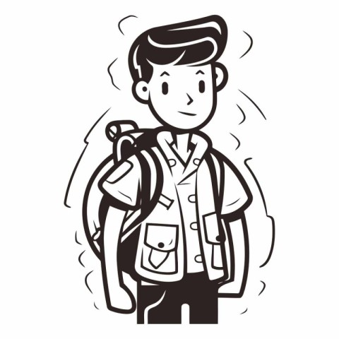 Cartoon illustration of a man with a backpack going to school.