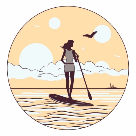 Woman on a stand up paddle board in flat style