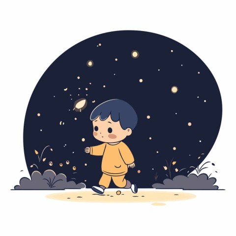 Cute little boy playing in the night.