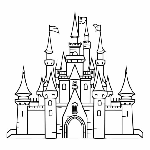 Fairytale castle icon. Outline illustration of fairy castle vect