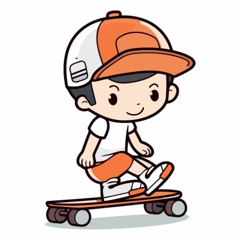 Boy riding skateboard vector illustration. isolated on a white b