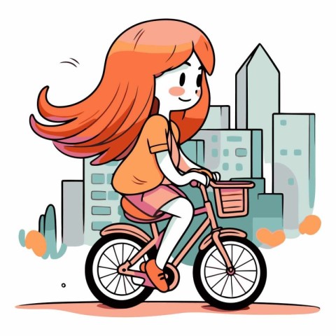 Beautiful girl riding a bicycle in the city.