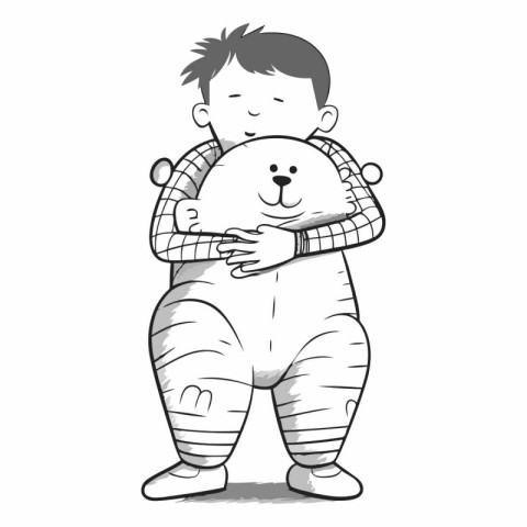 Illustration of a boy holding a teddy bear on a white background