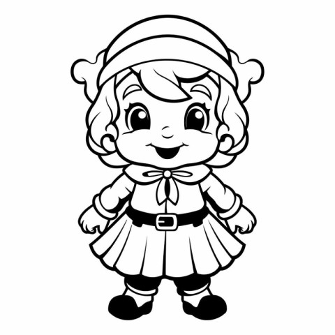 Black and White Cartoon Illustration of Cute Little Elf Girl Col