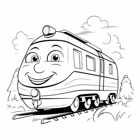 Cartoon Illustration of Cute Train or Train Character for Colori