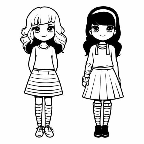 cute little girls anime characters vector illustration design ve