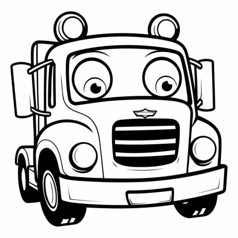 Black and White Cartoon Illustration of Funny Delivery Truck Com