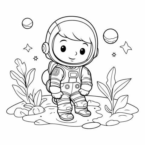 Cute cartoon astronaut in space for coloring book.