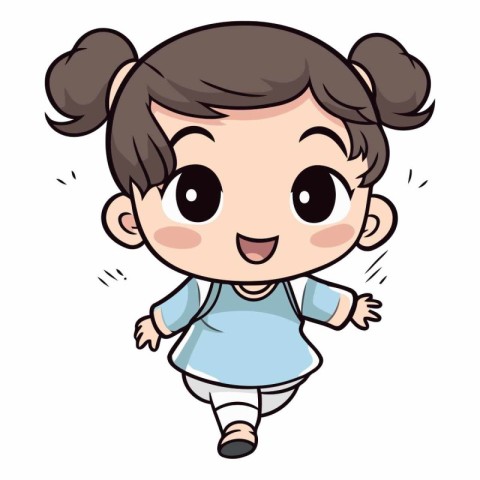 Cute Little Girl Vector Illustration. Cute Baby Girl Cartoon Cha