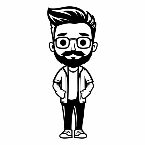 young man with beard and glasses cartoon vector illustration gra