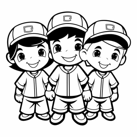 Vector illustration of a group of kids in a baseball cap. Colori