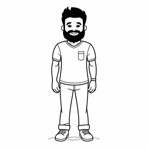 young man with beard avatar cartoon character black and white ve