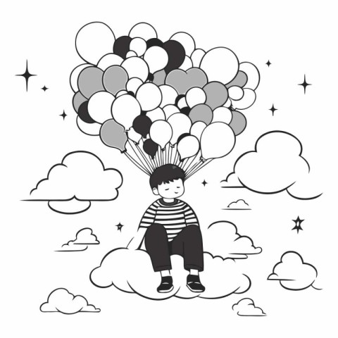 cute little boy with balloons helium in the sky vector illustrat