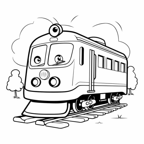 Black and White Cartoon Illustration of a Train or Train for Col