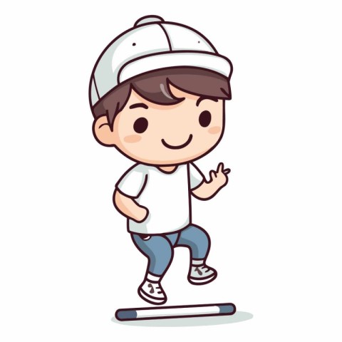 Cute Boy Skipping on Stretcher Cartoon Vector Illustration