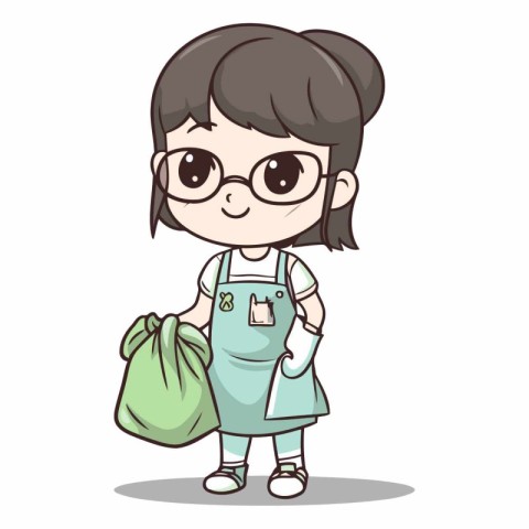 Cute little girl with shopping bag cartoon character vector illu