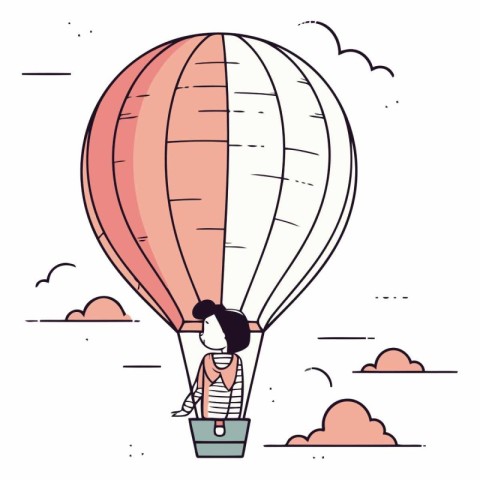 Woman in hot air balloon vector illustration graphic design vect