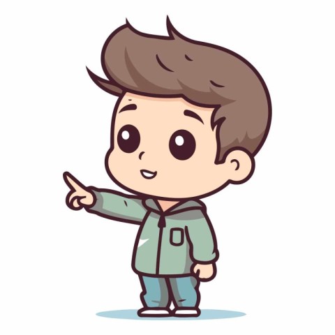 Boy pointing finger cartoon vector illustration. Cute boy pointi