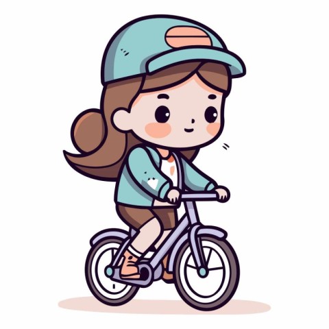 Cute girl riding a bike in cartoon style.