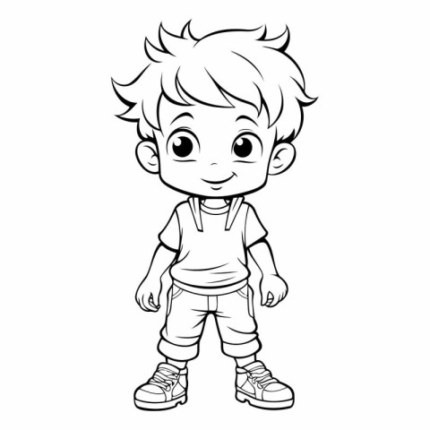 Cute little boy cartoon character for coloring book.