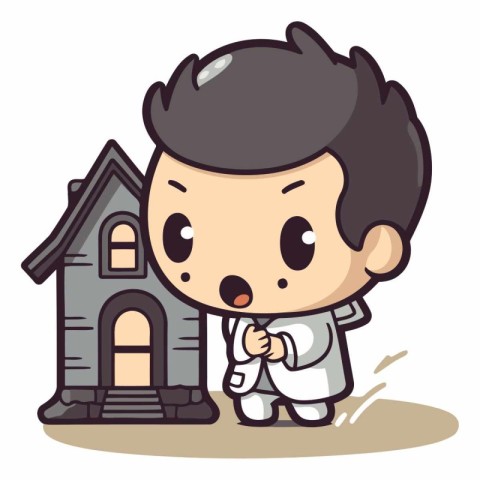 Boy and house - Cute Kid Cartoon Vector IllustrationÃ¯Â»Â¿