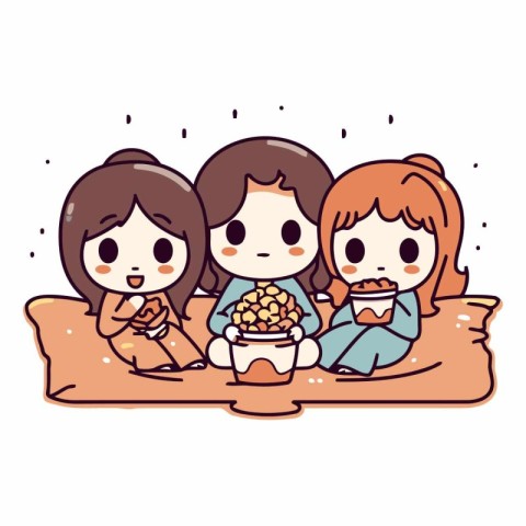 Illustration of Stickman Kids Eating Popcorn