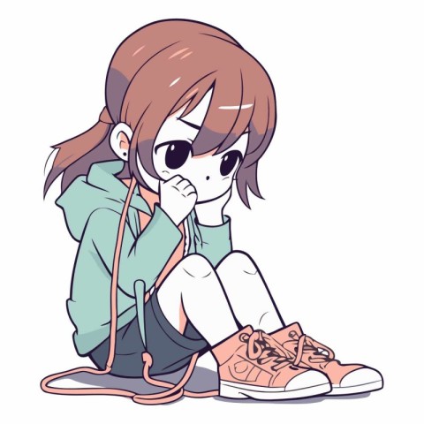 Illustration of a Teenage Girl with Sneakers and Hoodie