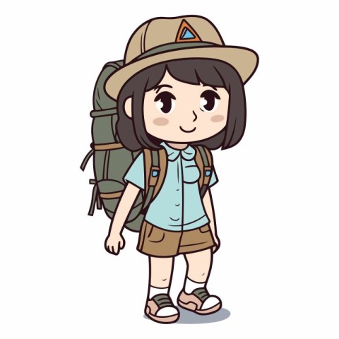 Illustration of a Cute Little Girl Hiking with a Backpack