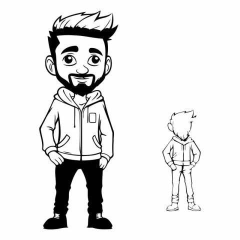 man with beard and moustache in casual clothes with little boy c